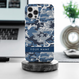 Funda Para iPhone 15 Pro Max Camuflaje azul de nieve de invierno Tu nombre pers