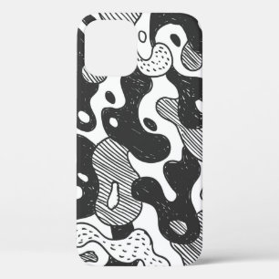 Funda Para iPhone 12 camuflaje de estilo doodle abstracto, negro