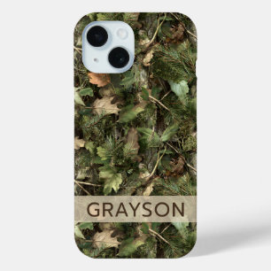 Funda Para iPhone 15 Camuflaje de Pino y Hojas Personalizado