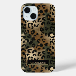 Funda Para iPhone 15 Camuflaje Estampado de Leopardo Monogramado