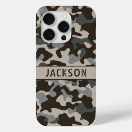 Funda Para iPhone 15 Pro Camuflaje marrón y gris personalizado
