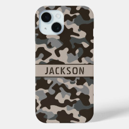 Funda Para iPhone 15 Camuflaje marrón y gris personalizado