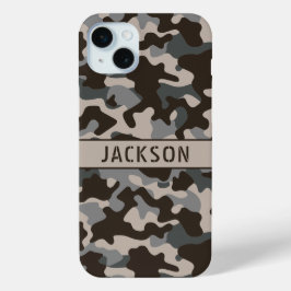 Funda Para iPhone 15 Mini Camuflaje marrón y gris personalizado