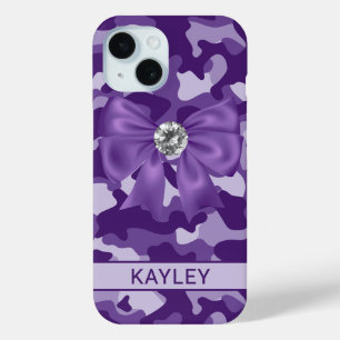 Funda Para iPhone 15 Camuflaje Morado Brillante Personalizado