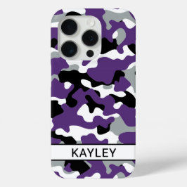 Funda Para iPhone 15 Pro Camuflaje negro morado personalizado