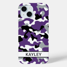 Funda Para iPhone 15 Camuflaje negro morado personalizado