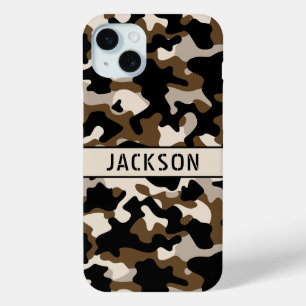 Funda Para iPhone 15 Mini Camuflaje negro y marrón personalizado