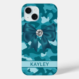 Funda Para iPhone 15 Camuflaje personalizado azul turquesa brillante
