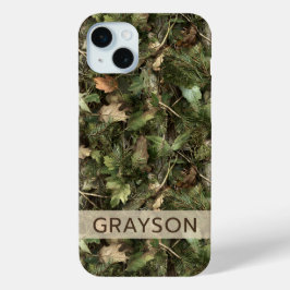 Funda Para iPhone 15 Mini Camuflaje Personalizado de Pino y Hojas