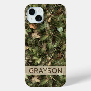 Funda Para iPhone 15 Mini Camuflaje Personalizado de Pino y Hojas