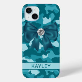 Funda Para iPhone 15 Mini Camuflaje personalizado de turquesa brillante