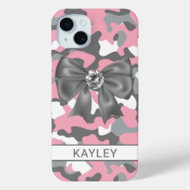 Funda Para iPhone 15 Mini Camuflaje personalizado rosa brillante gris