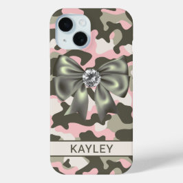 Funda Para iPhone 15 Camuflaje personalizado rosa brillante verde