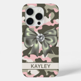 Funda Para iPhone 15 Pro Camuflaje personalizado rosa brillante verde