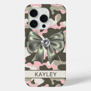 Funda Para iPhone 15 Pro Camuflaje personalizado rosa brillante verde