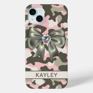 Funda Para iPhone 15 Mini Camuflaje personalizado rosa brillante verde