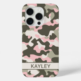 Funda Para iPhone 15 Pro Camuflaje personalizado rosa y verde
