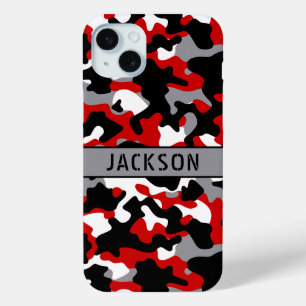 Funda Para iPhone 15 Mini Camuflaje Rojo y Negro Personalizado