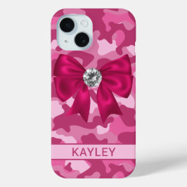 Funda Para iPhone 15 Camuflaje Rosa Brillante Personalizado