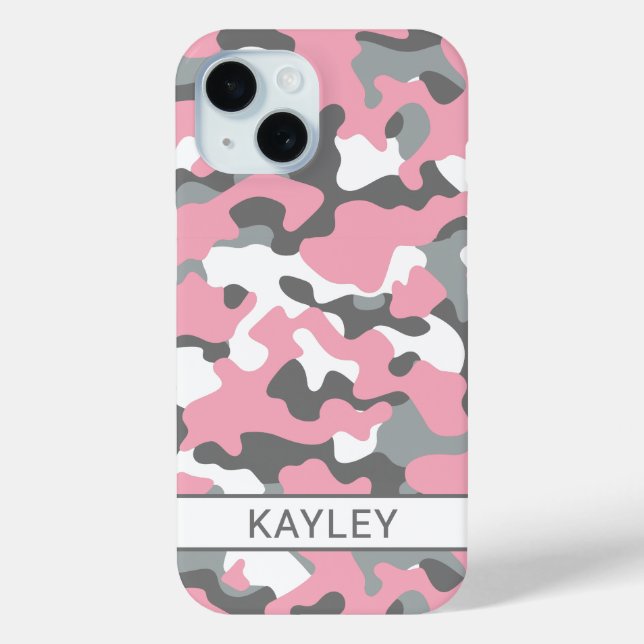 Funda De Case-Mate Para iPhone Camuflaje rosa y gris personalizado (Reverso )