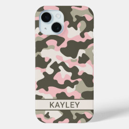 Funda Para iPhone 15 Camuflaje rosa y verde personalizado