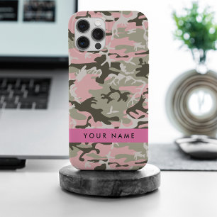 Funda Para iPhone 15 Pro Max Camuflaje rosa y verde Tu nombre Personaliza