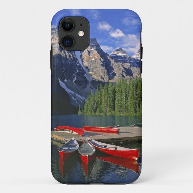 Funda De Case-Mate Para iPhone Canadá, Alberta, Lago Moraine. Canoas rojas espera (Reverso)