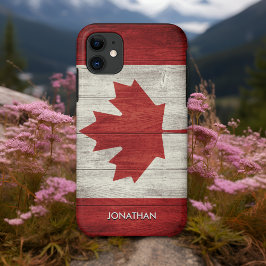 Funda Para iPhone 11 Canadian flag with customizable wooden background
