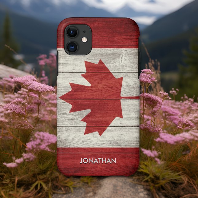 Funda De Case-Mate Para iPhone Canadian flag with customizable wooden background (Subido por el creador)
