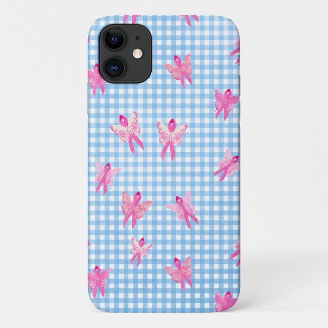 Funda De Case-Mate Para iPhone Cáncer de mama Sensibilización Cinta rosa mariposa (Reverso)