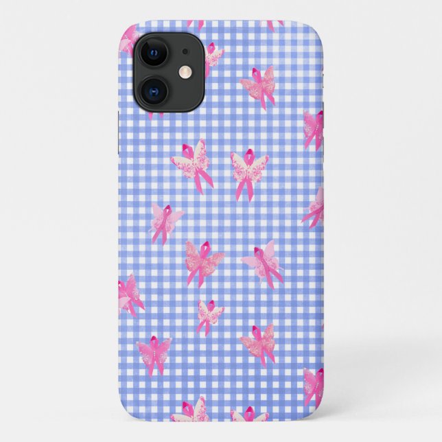 Funda De Case-Mate Para iPhone Cáncer de mama Sensibilización Cinta rosa mariposa (Reverso)