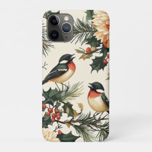 Funda Para iPhone 11 Pro Canción Rústica de Pájaro Invernal Crema Rojo Botá
