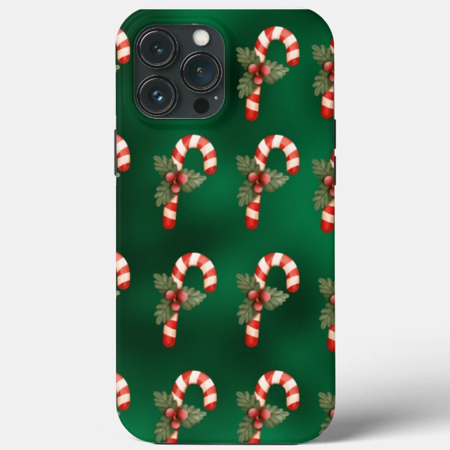 Funda De Case-Mate Para iPhone Candy Cane Green Metallic Holiday Cute (Reverso )