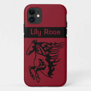 Funda Para iPhone 11 Candy Red Pony Horse Bronco Stallion Line Art