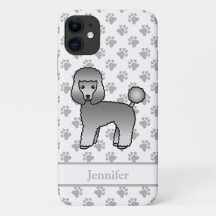 Funda Para iPhone 11 Caniche Toy Gris Lindo Perro de Dibujos Animados &