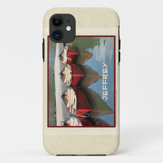 Funda De Case-Mate Para iPhone Canoas Rojas, Foto En Barco, Lago, Nombre,  (Reverso)