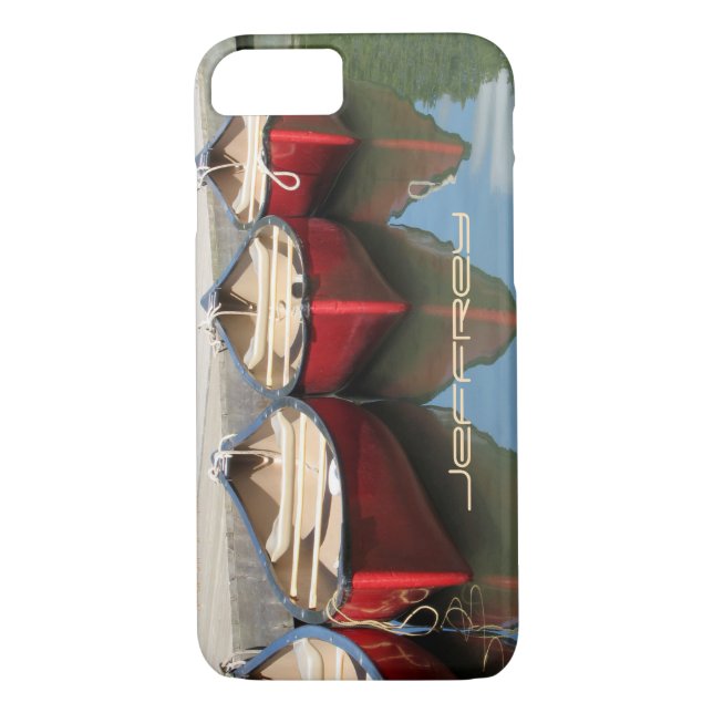 Funda De Case-Mate Para iPhone Canoas rojas, reflexión, nombre (Reverso)