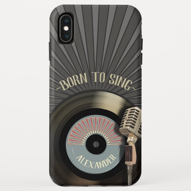 Funda De Case-Mate Para iPhone Cantantes micrófono retro y vinilo 45 (Reverso)