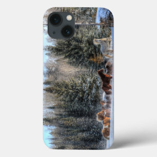 Funda Para iPhone 13 Canteando y corriendo caballos en foto de nieve en
