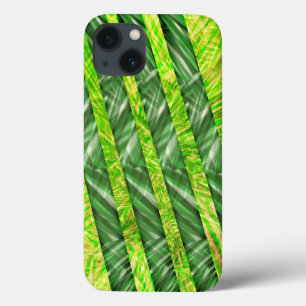 Funda Para iPhone 13 Capa verde amarela com riscos e traços tipo bambu