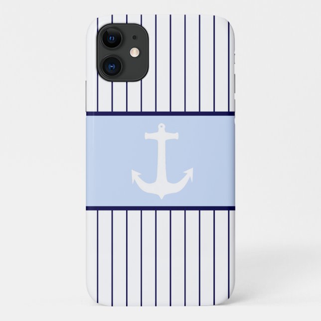 Funda De Case-Mate Para iPhone Capitán Anchor Blanco Tiras Azules Océano Mar (Reverso)