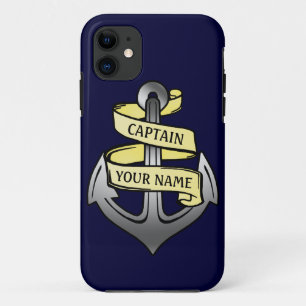 Funda Para iPhone 11 Capitán del buque personalizable Su Nombre Anclaje