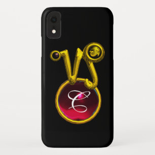 FUNDA PARA iPhone XR CAPRICORN GOLD ZODIAC RÓTULO RUBY MONOGRAM ROJO