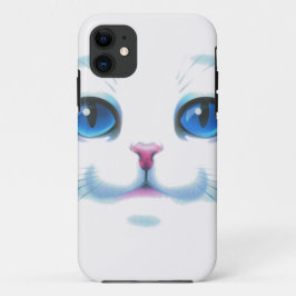 Funda Para iPhone 11 Cara azul de gato blanco lindo