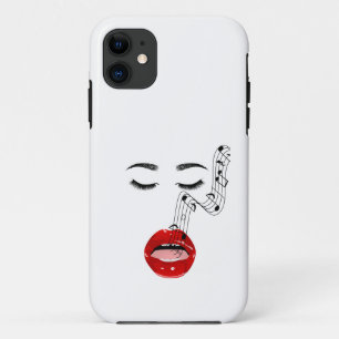 Funda Para iPhone 11 Cara Cantando con Notas Musicales, Regalo para Ama