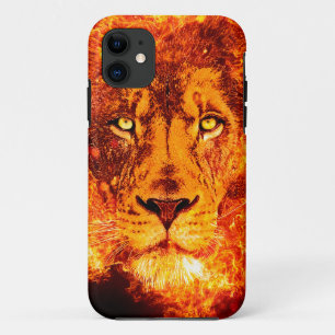 Funda Para iPhone 11 Cara de León en Llamas Rojo Negro Naranja