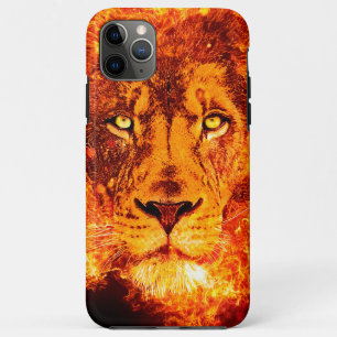 Funda Para iPhone 11 Pro Max Cara de León Flamígero Rojo Negro Naranja