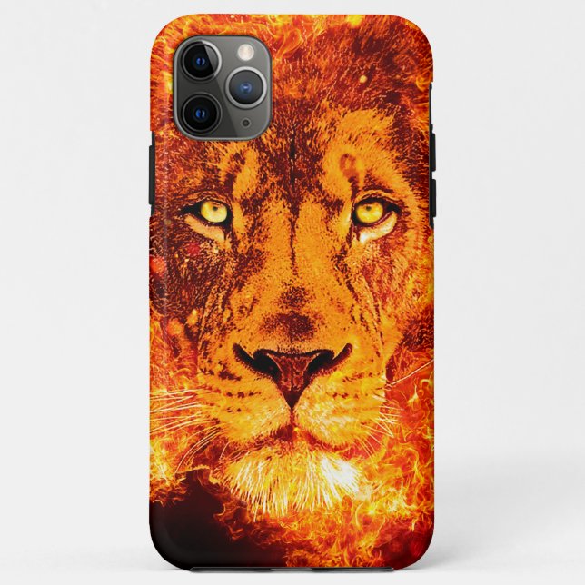 Funda De Case-Mate Para iPhone Cara de León Flamígero Rojo Negro Naranja (Reverso)