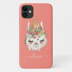 Funda Para iPhone 11 Cara de Llama Lindo Floral Nombre Personalizado 