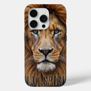 Funda Para iPhone 15 Pro Cara Majestuosa de León con Ojos Azules Animal S